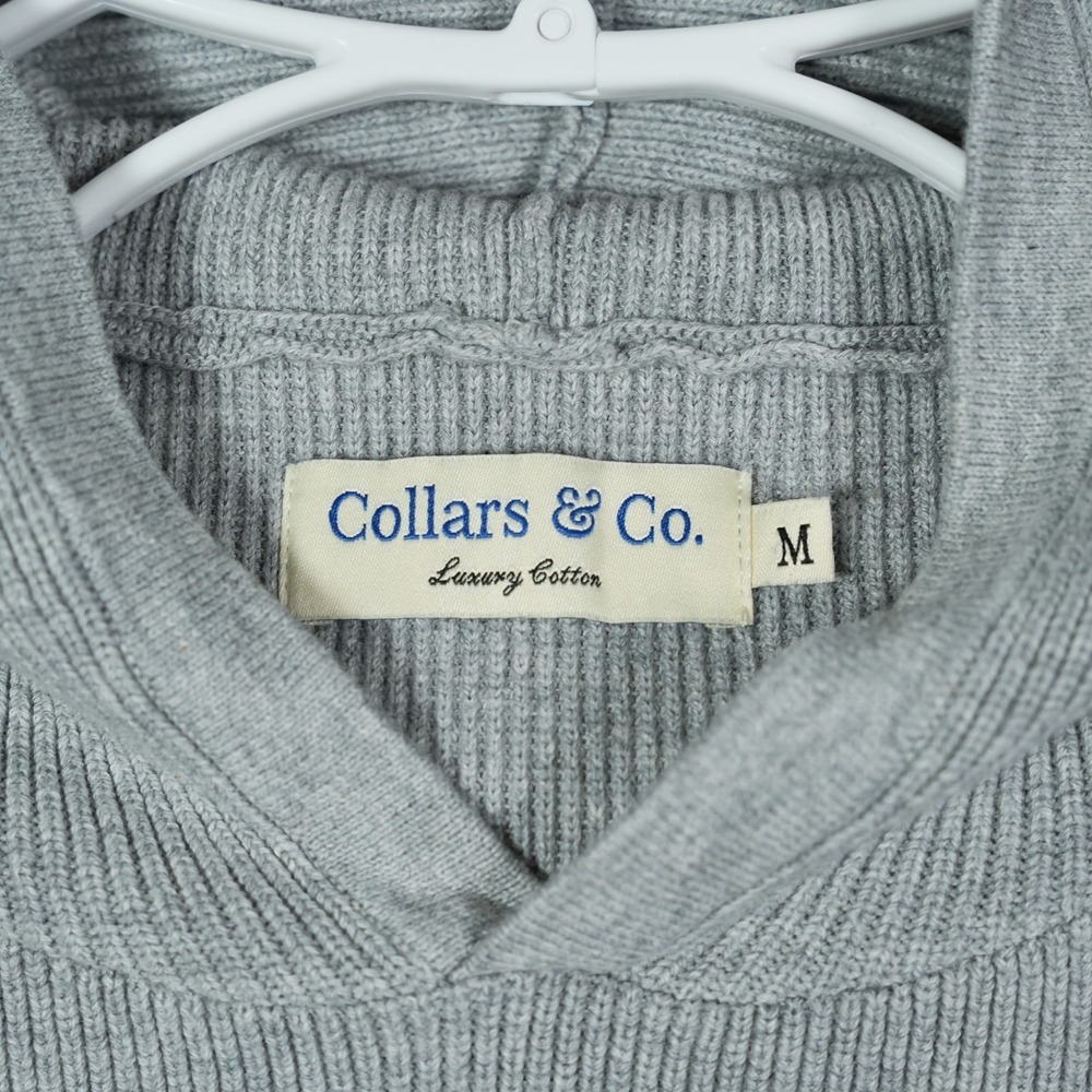Collars & Co Mens Luxury Cotton Knit Hoodie Gray Raglan Pullover Sweater Size M - Picture 3 of 7